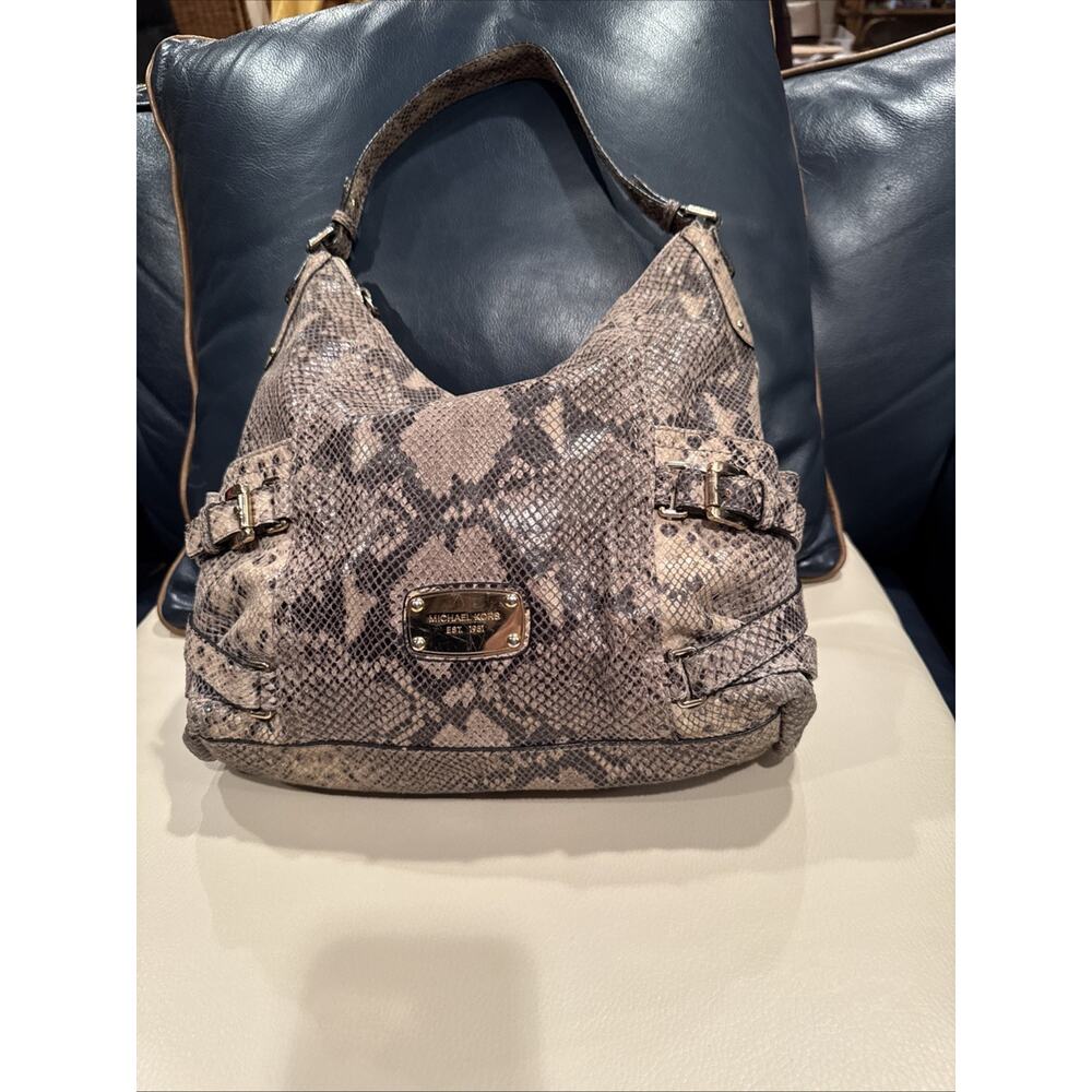 Michael Kors Women's Large Tan Leather Snakeskin Hobo Bag